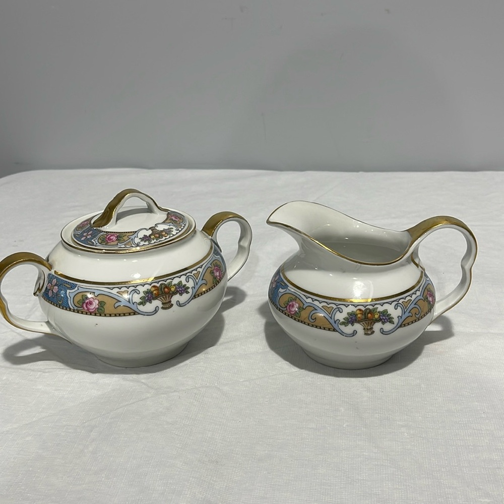 Crown Imperial Czechoslovakia Rosari fruit pattern sugar bowl creamer set of 2